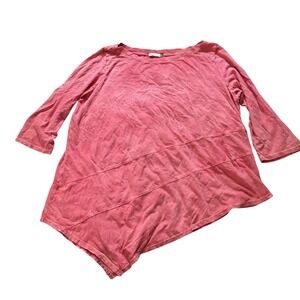 Chalet Coral Pink‎ Mineral Wash Asymmetrical Hem 3/4 Sleeve Top Womens Large